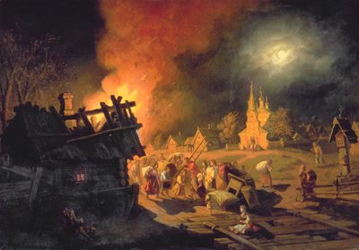 Fire in the Village by Leonid Ivanovich Solomatkin
